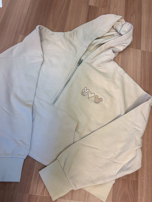 Matching Embroidered Cropped Pocket Hoodie