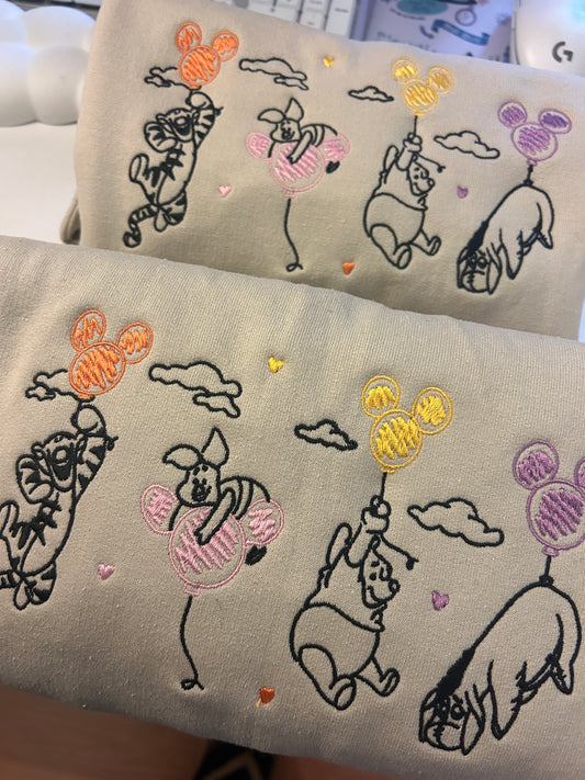 Bear and Friends Balloons Embroidered Sweater