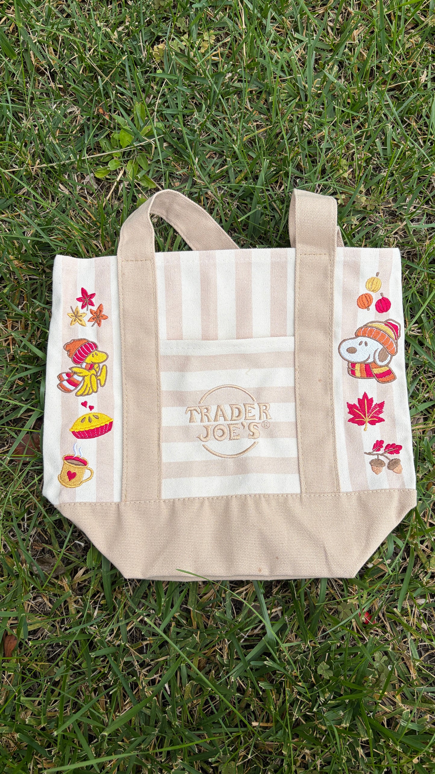 RTS Mini Snoopy Fall Striped Beige Embroidered Tote