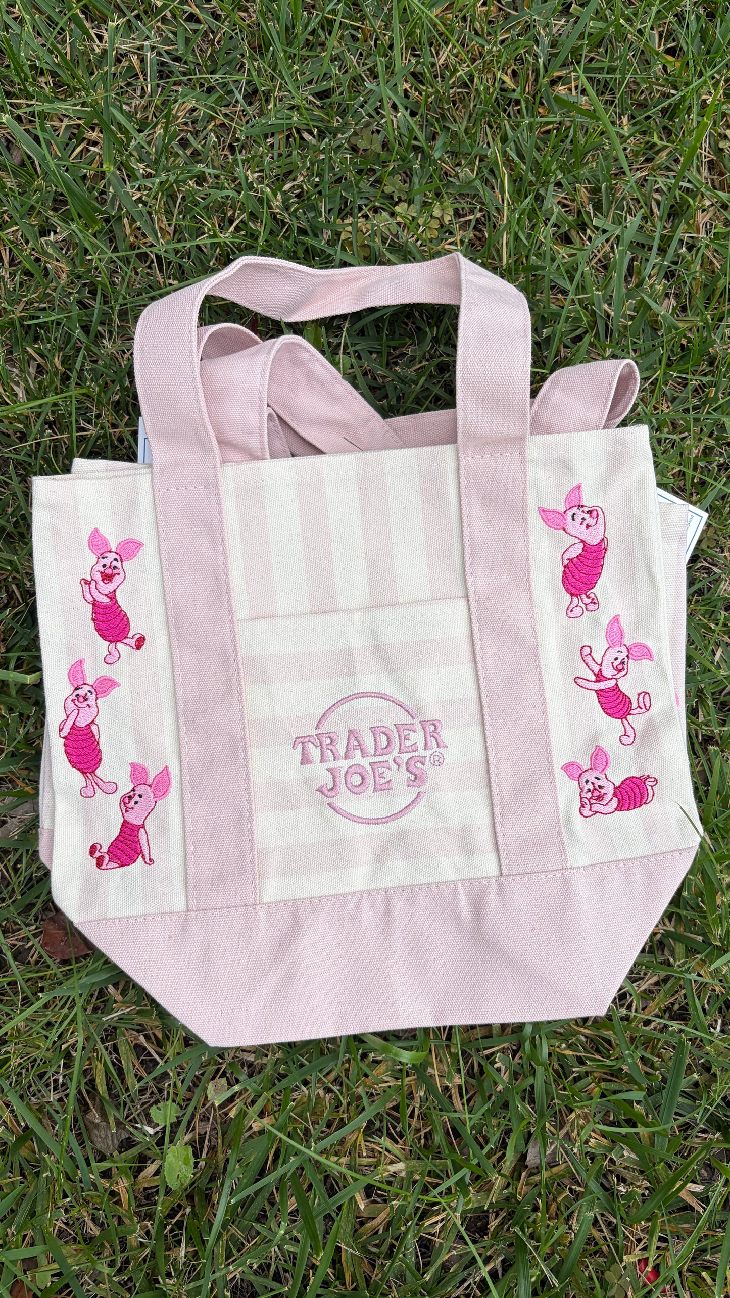 RTS Mini Piglet Striped Pink Embroidered Tote