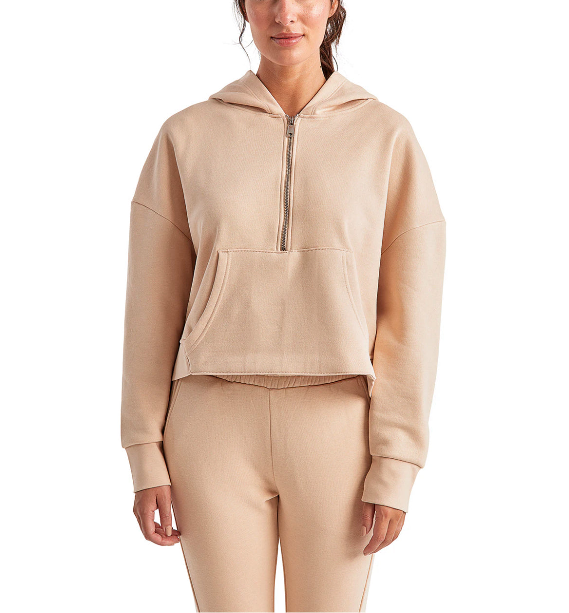 Matching Embroidered Cropped Pocket Hoodie