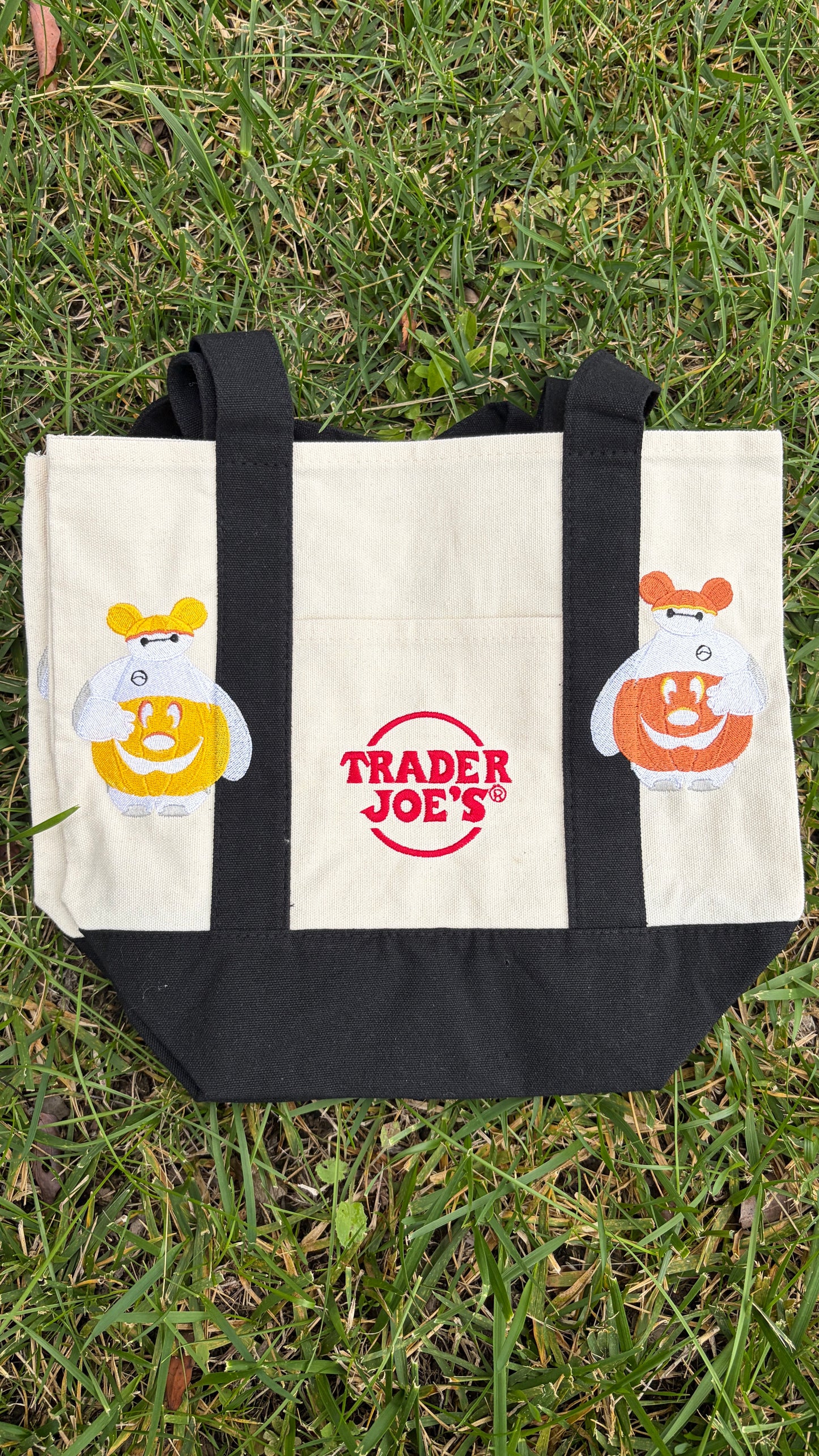 RTS Mini Pumpkin Baymax Black Embroidered Tote