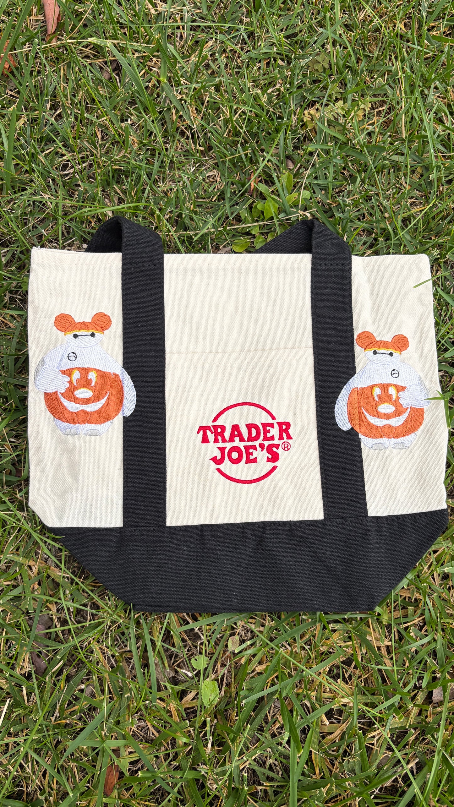 RTS Mini Pumpkin Baymax Black Embroidered Tote