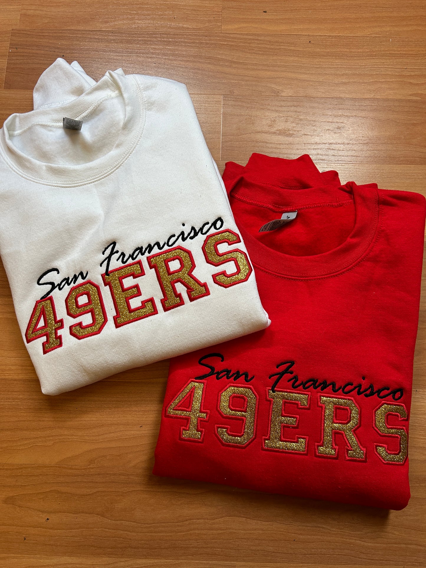 San Francisco Football Glitter Appliqué Embroidered Sweater