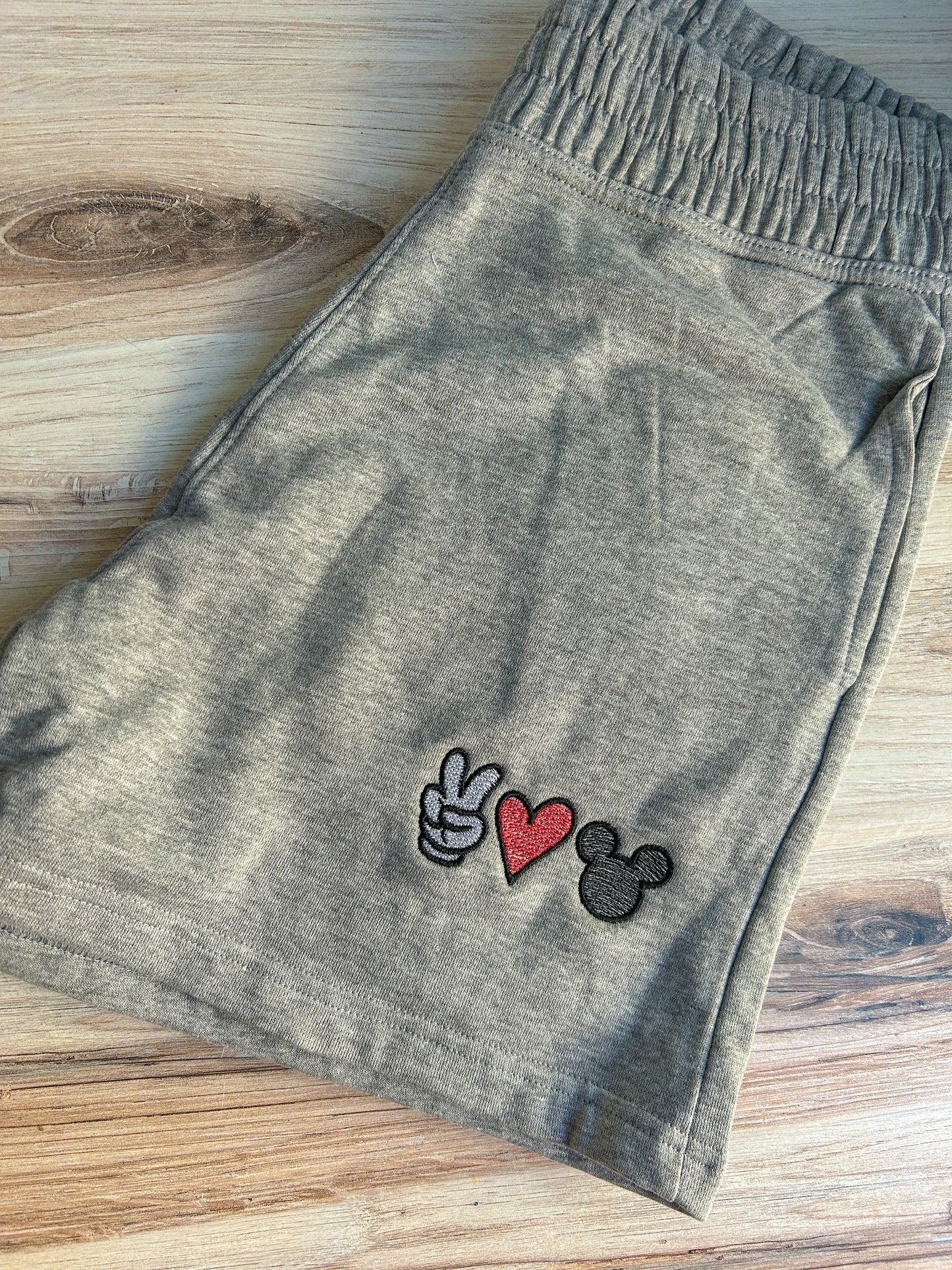 Peace Love Mouse Embroidered Shorts