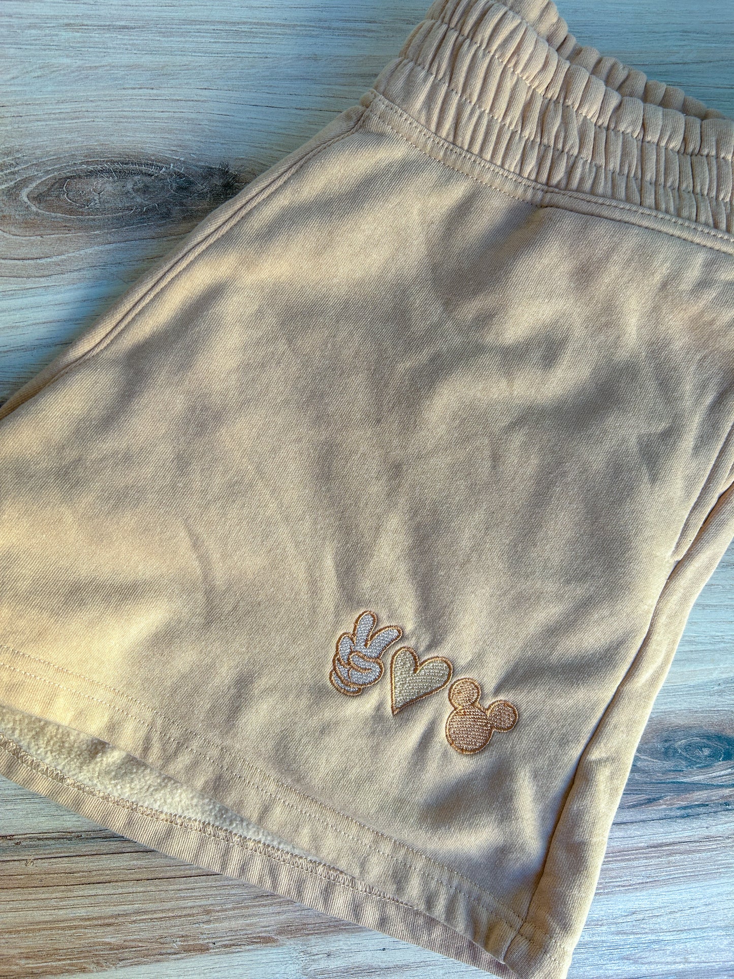 Peace Love Mouse Neutral Embroidered Shorts