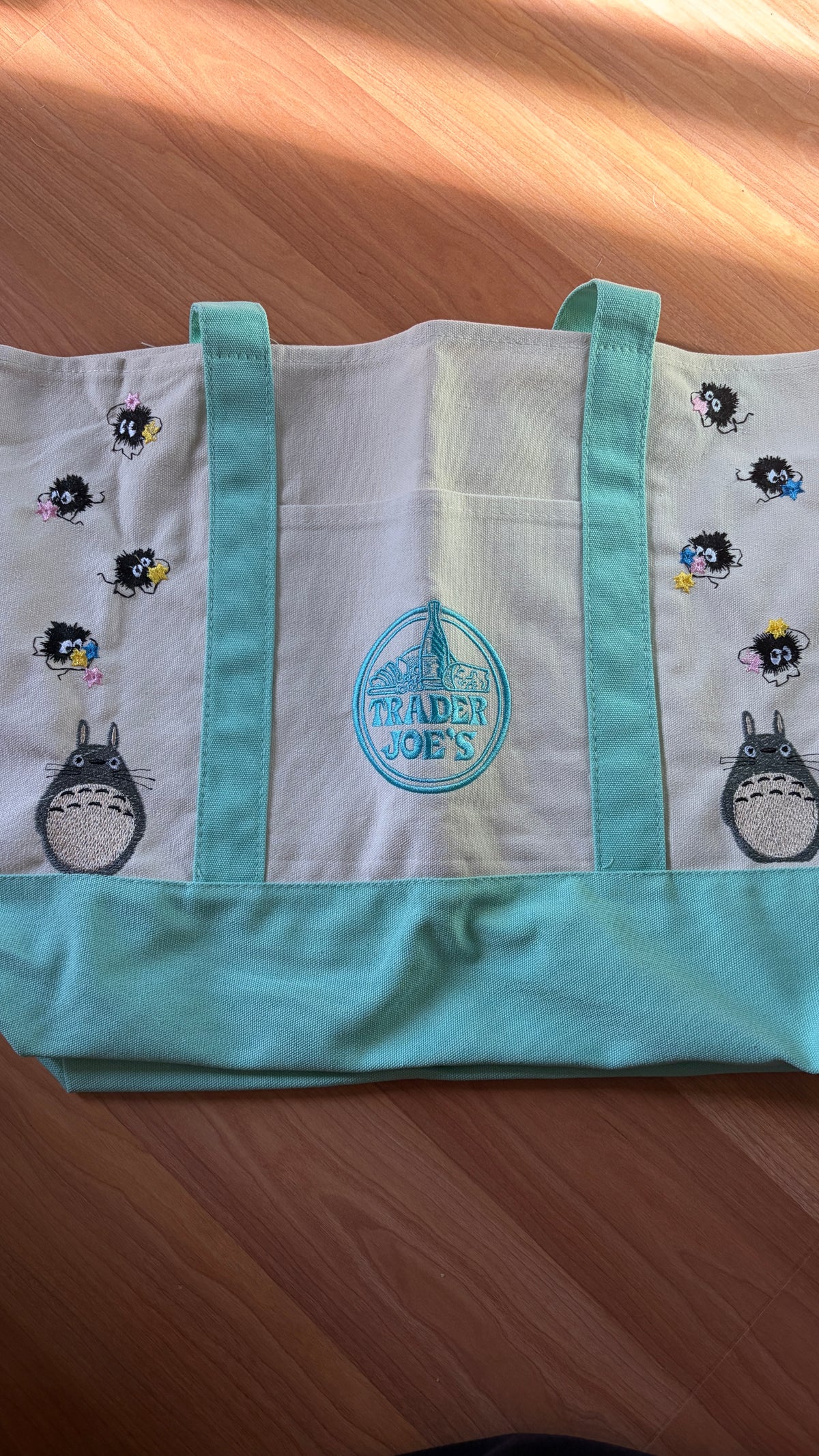 RTS Large Mint Totoro Embroidered Tote