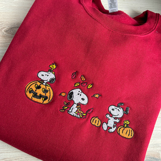 Fall Dog and Bird Embroidered Sweater