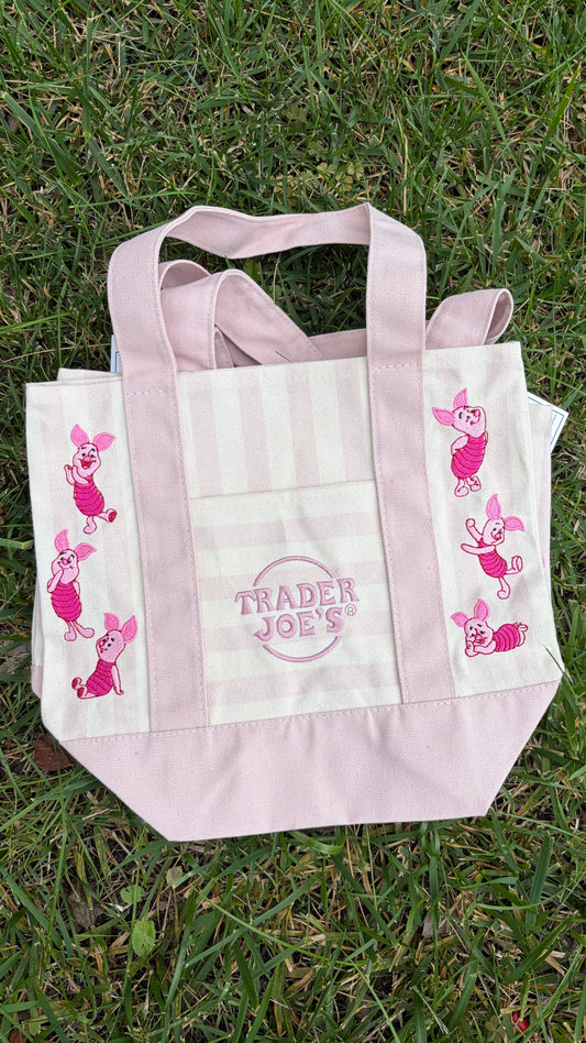 RTS Mini Piglet Striped Pink Embroidered Tote