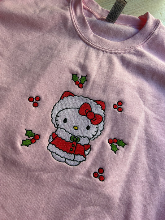 Kawaii Christmas Kitty Embroidered Sweater