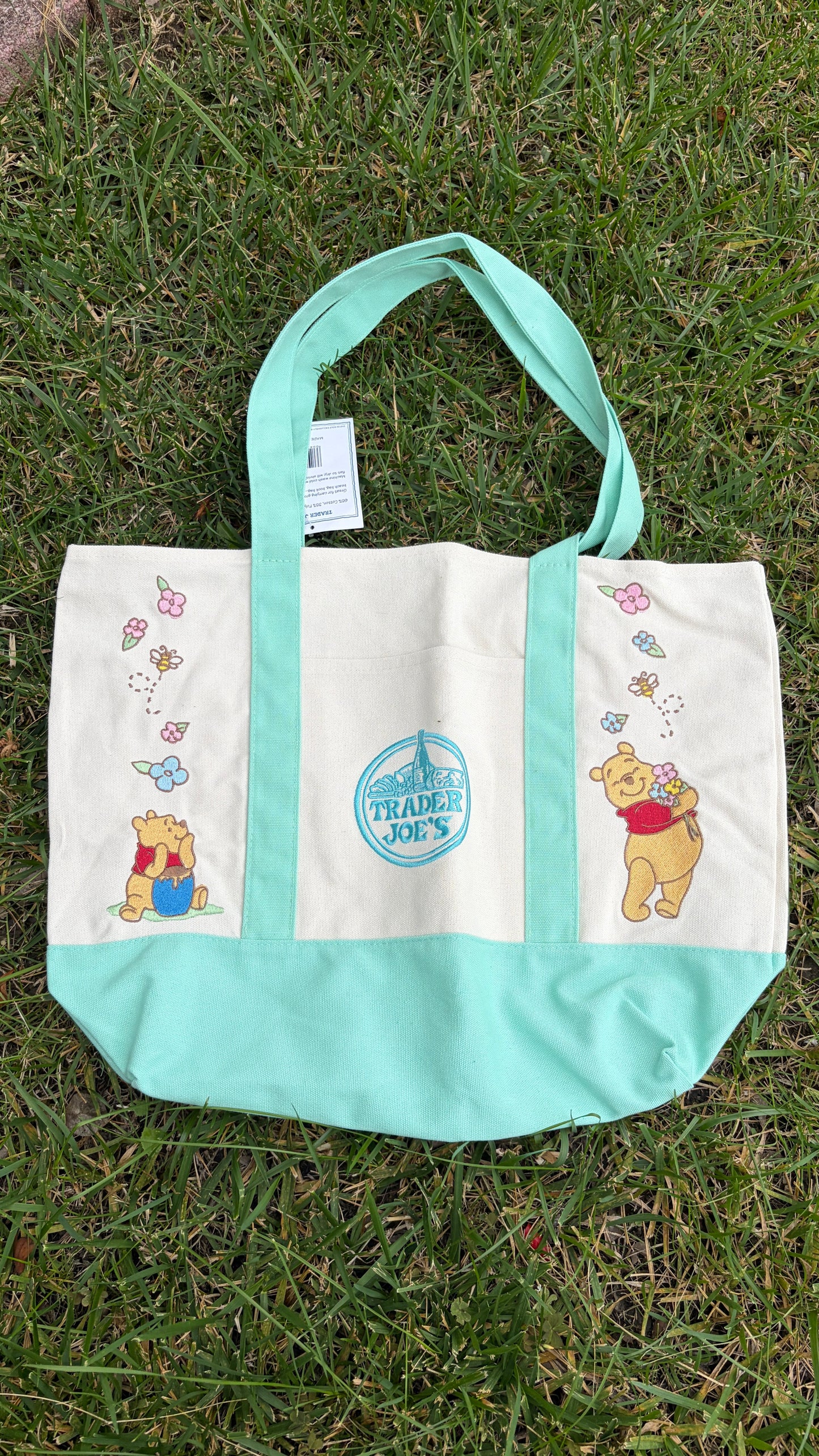RTS Large Pooh Mint Embroidered Tote
