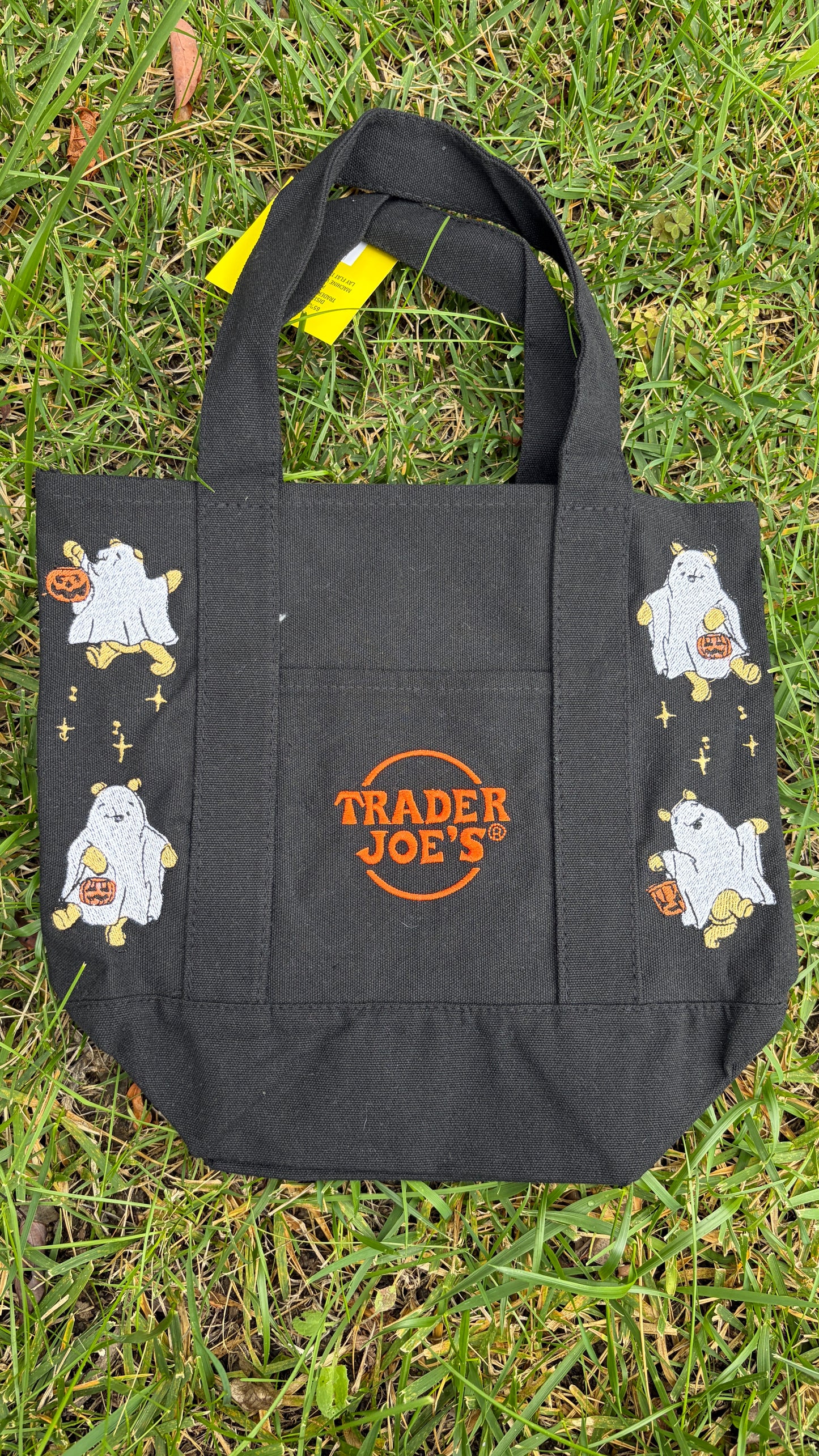 RTS Mini Ghost Pooh All Black Embroidered Tote