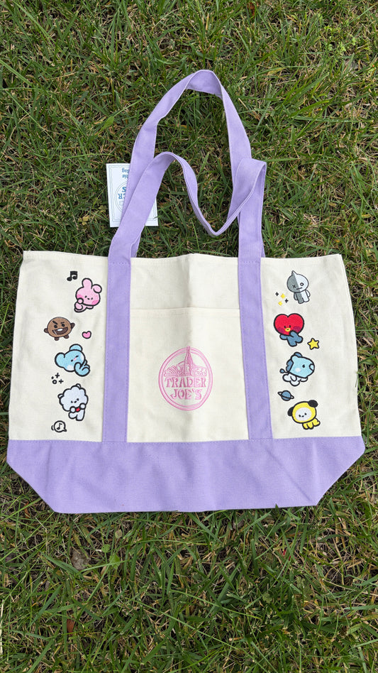 RTS Large BT21 Lavender Embroidered Tote