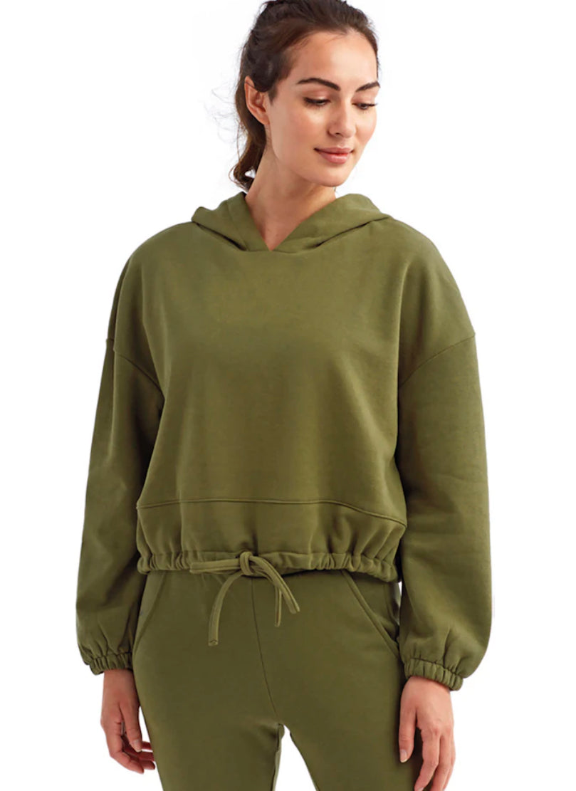 Matching Embroidered Cropped Drawstring Hoodie