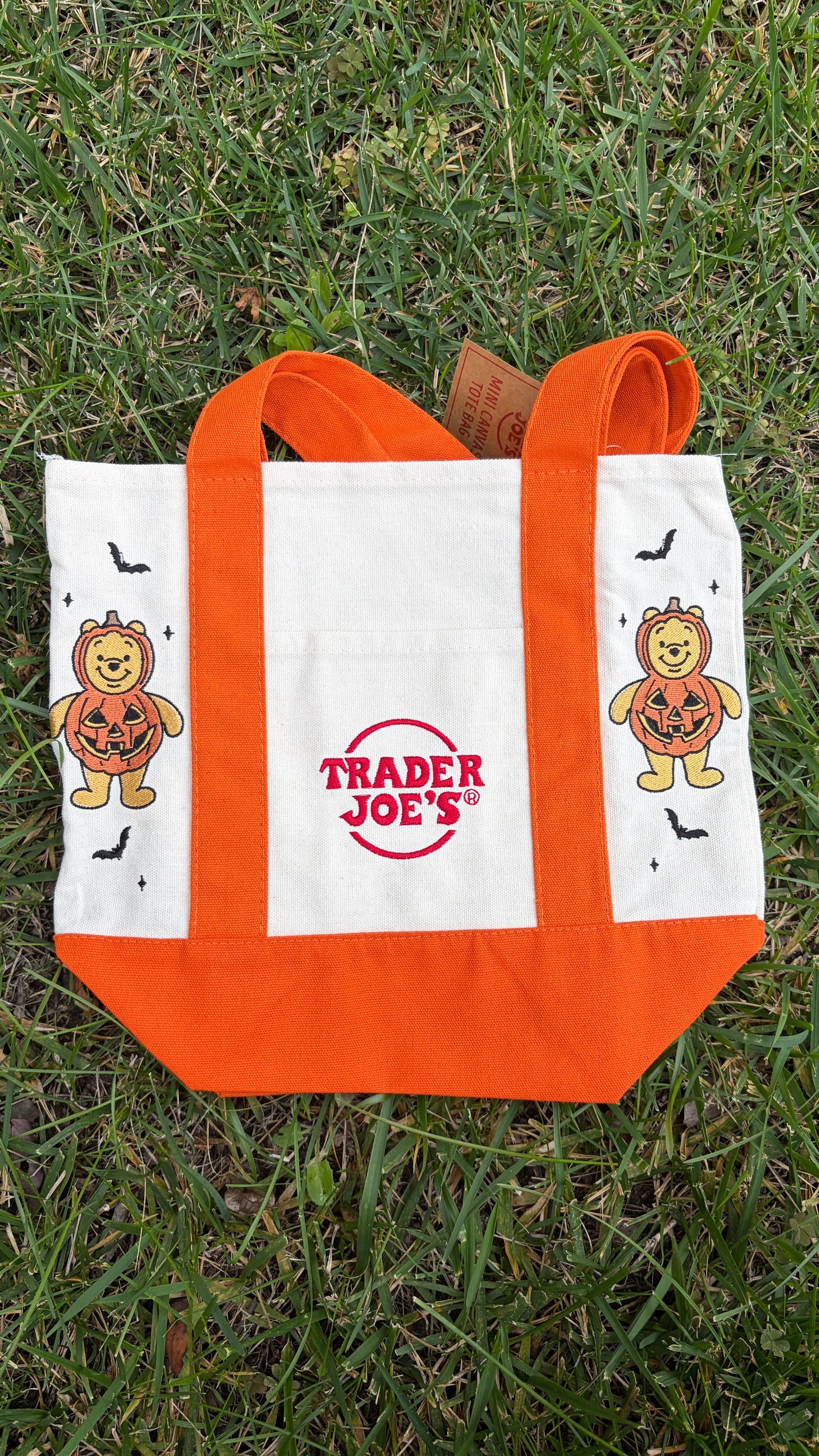 RTS Mini Pumpkin Pooh Orange Embroidered Tote
