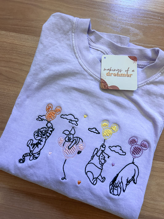 Bear and Friends Balloons Embroidered Shirt