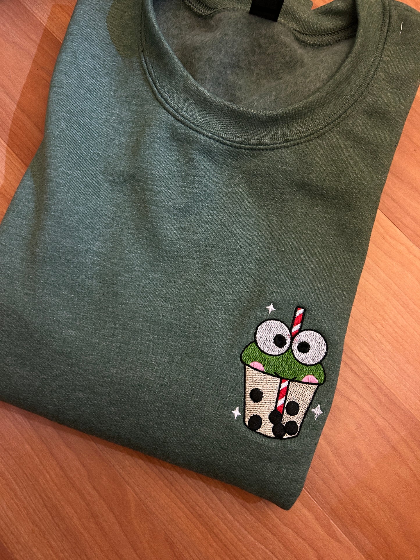 Kawaii Frog Boba Collab Embroidered Sweater