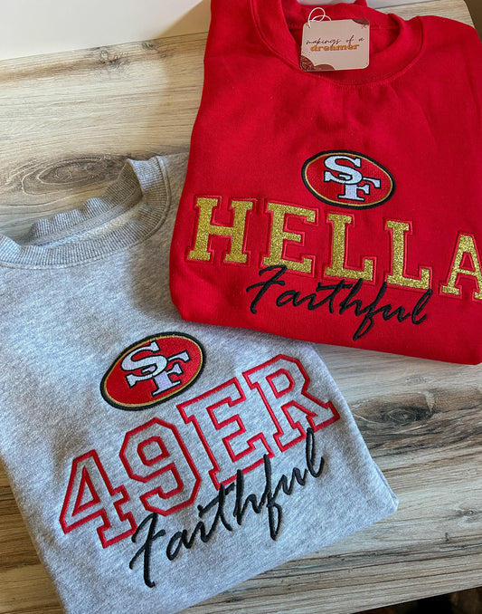 49er Faithful Football Embroidered Sweater