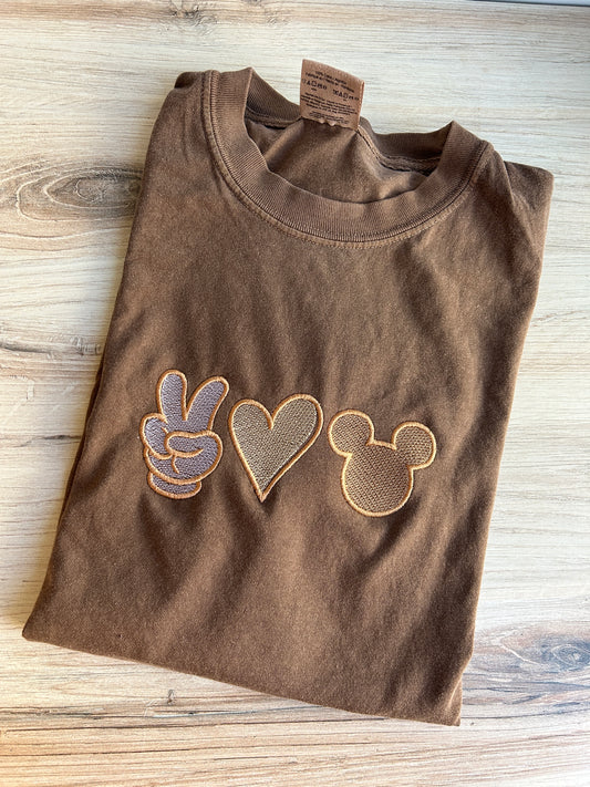 Peace Love Mouse Neutral Embroidered Shirt