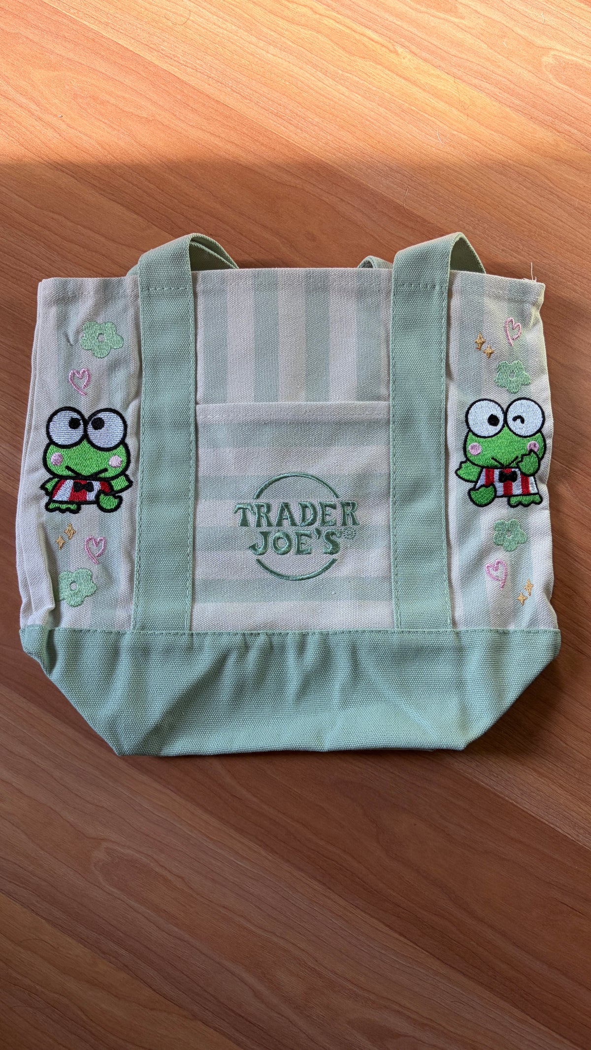 RTS Mini Striped Green Keroppi Embroidered Tote
