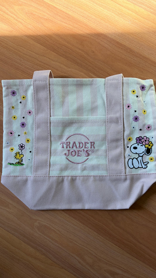 RTS Mini Striped Pink Snoopy Embroidered Tote