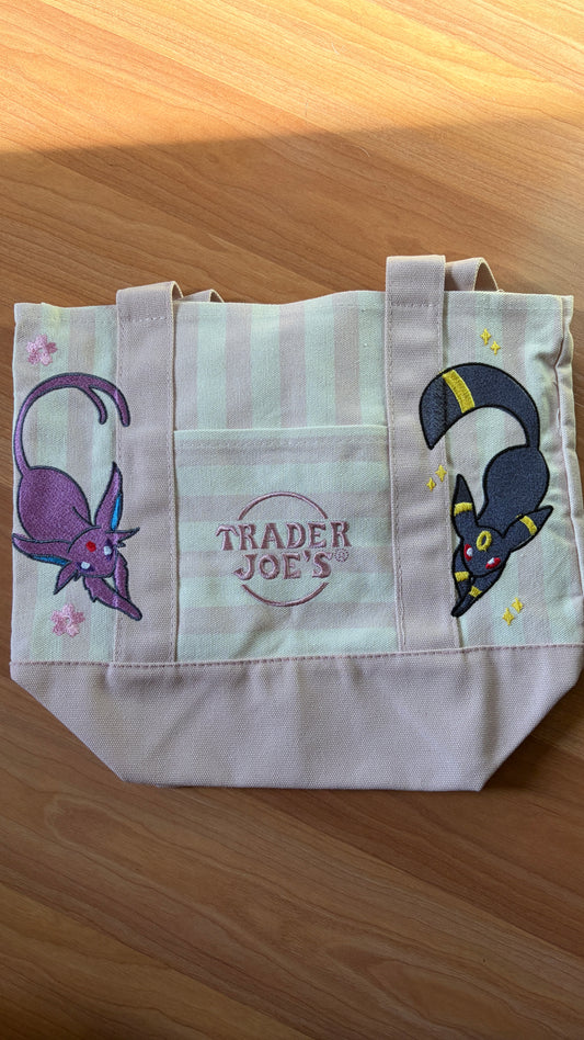 RTS Mini Striped Pink Espeon and Umbreon Embroidered Tote