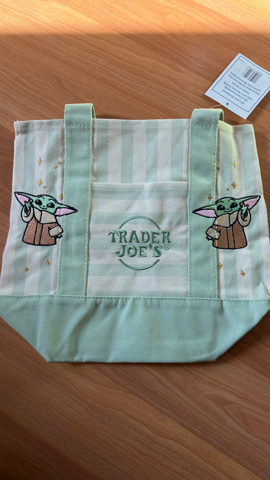 RTS Mini Striped Green Grogu Embroidered Tote