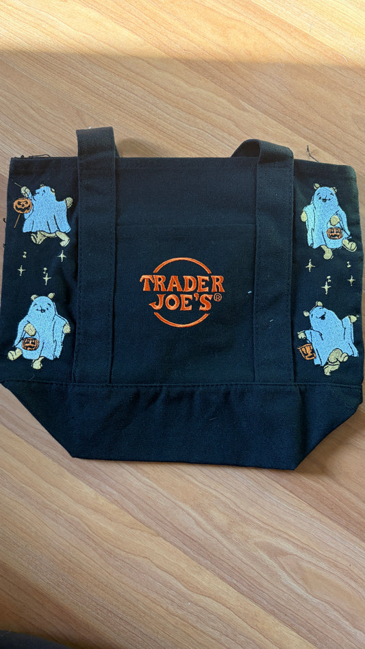 RTS Mini Black Ghost Pooh Embroidered Tote