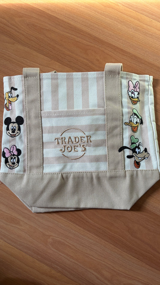 RTS Mini Striped Beige Mickey and Friends Embroidered Tote