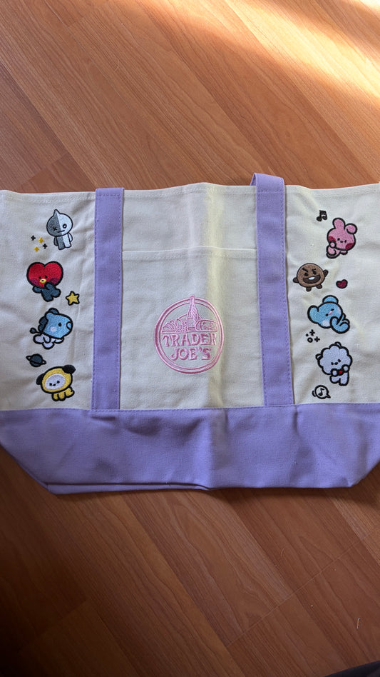 RTS Large Lavender BT21 Embroidered Tote