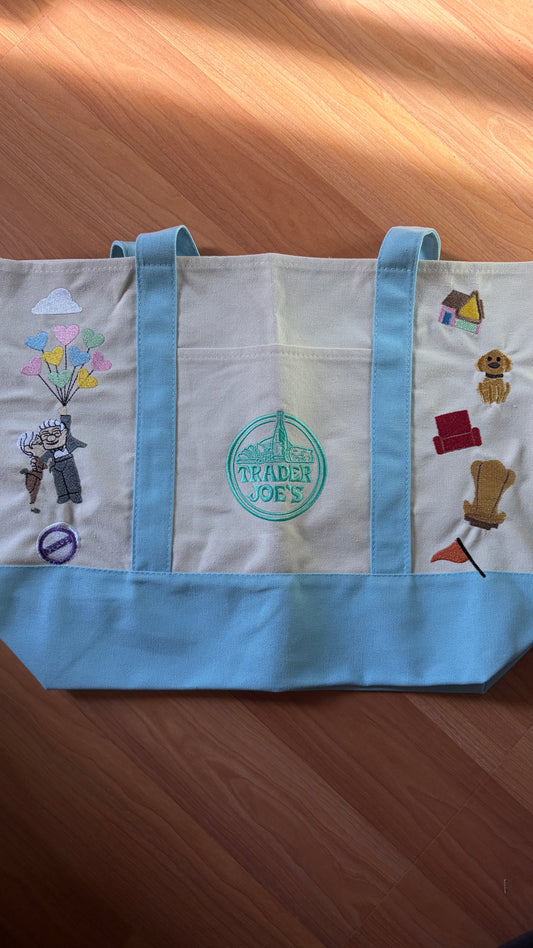 RTS Large Blue Up Embroidered Tote