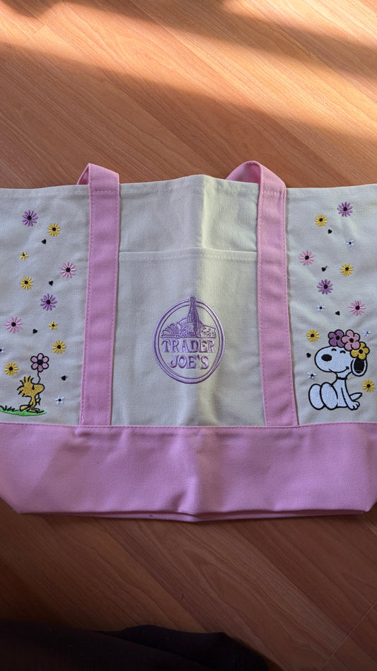 RTS Large Pink Snoopy Embroidered Tote