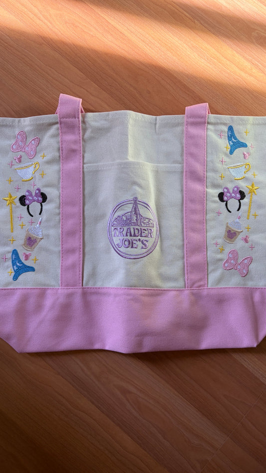 RTS Large Pink Icons Embroidered Tote