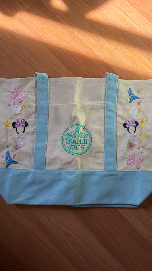 RTS Large Blue Icons Embroidered Tote