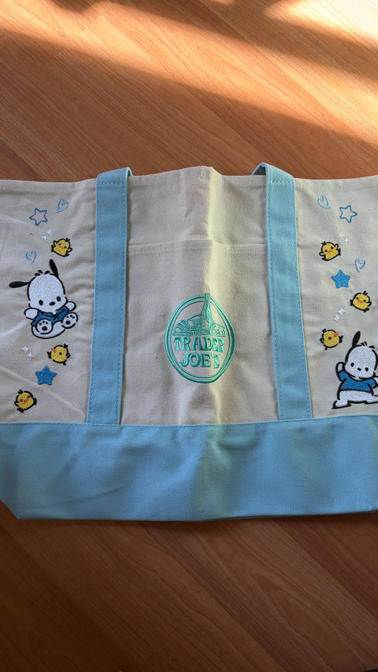 RTS Large Blue Pochacco Embroidered Tote