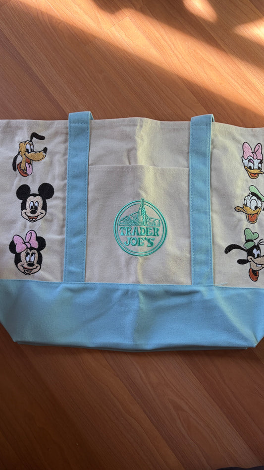 RTS Large Blue Mickey and Friends Embroidered Tote