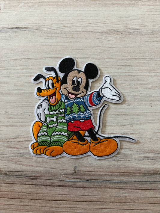 Main Mouse and Pup Christmas Sweater Iron on Patch