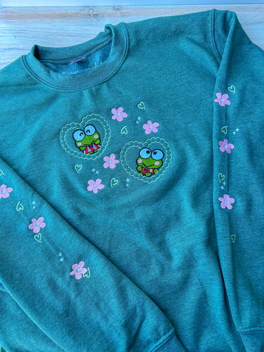 Kawaii Heart Frog Embroidered Sweater