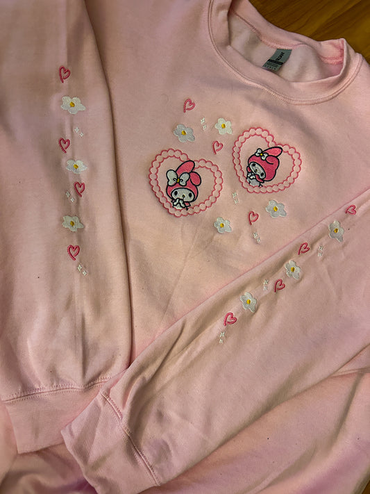 Kawaii Heart White Rabbit Embroidered Sweater