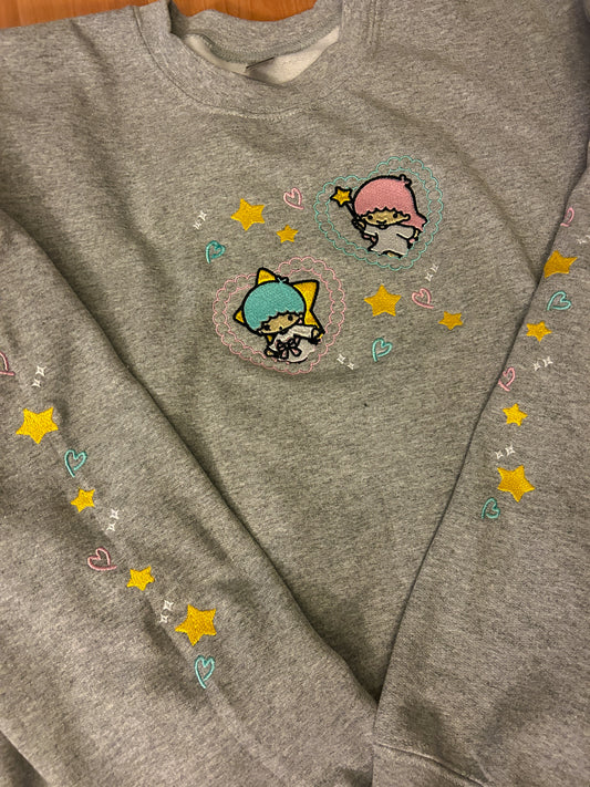 Kawaii Heart Twins Embroidered Sweater