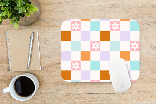 Checkered Floral Mouse Pad